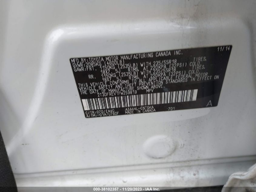 2015 TOYOTA RAV4 LIMITED - 2T3DFREV1FW259819
