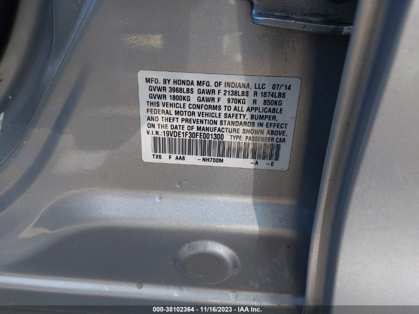 2015 ACURA ILX 2.0L - 19VDE1F30FE001300