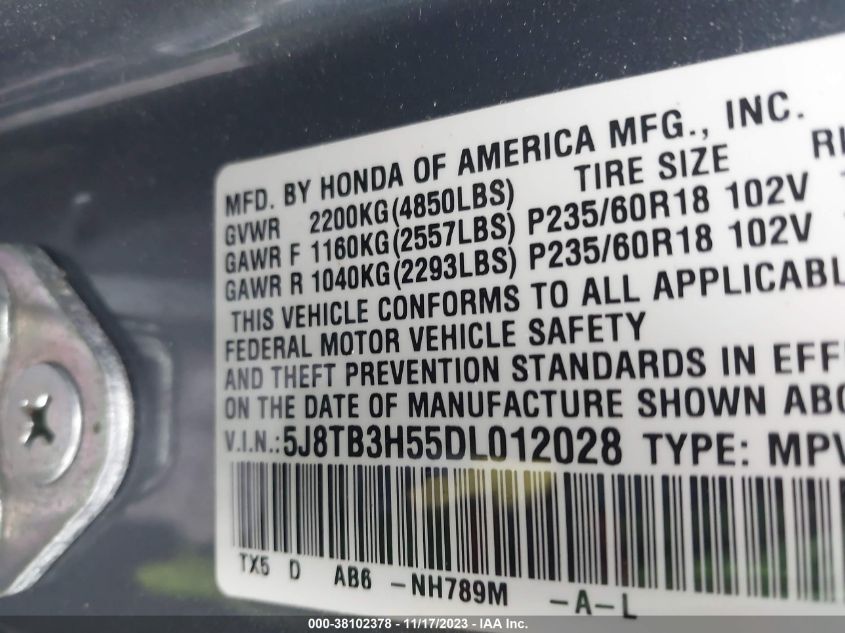 2013 ACURA RDX TECH PKG - 5J8TB3H55DL012028