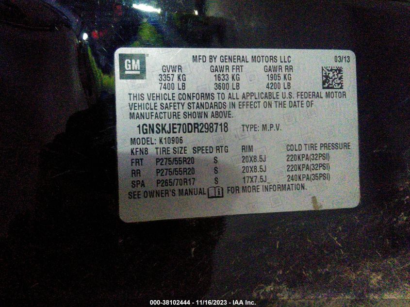 2013 CHEVROLET SUBURBAN 1500 LT - 1GNSKJE70DR298718