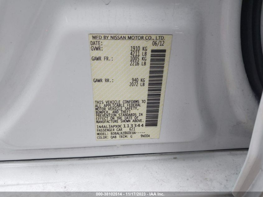 2013 NISSAN ALTIMA 2.5/S/SV/SL - 1N4AL3APXDC113344