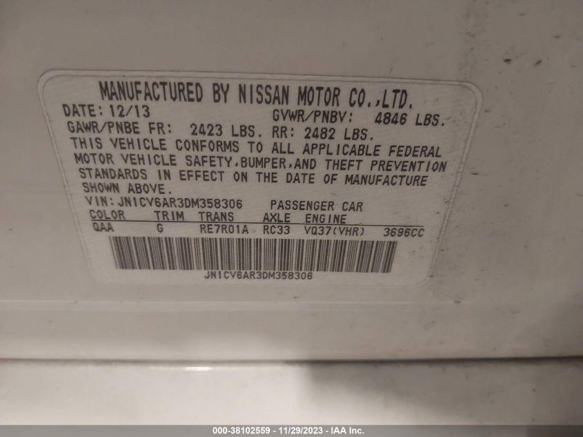 2013 INFINITI G37X X - JN1CV6AR3DM358306