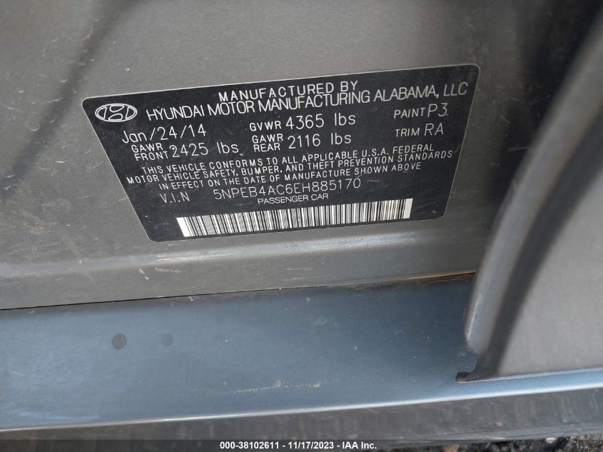 2014 HYUNDAI SONATA GLS - 5NPEB4AC6EH885170