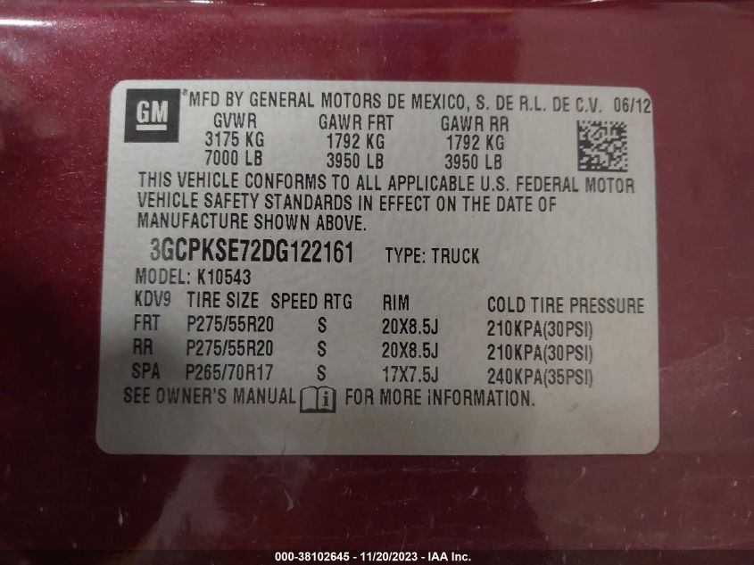2013 CHEVROLET SILVERADO 1500 LT - 3GCPKSE72DG122161