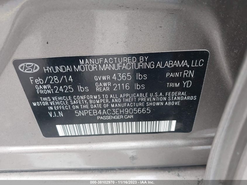 2014 HYUNDAI SONATA GLS - 5NPEB4AC3EH905665