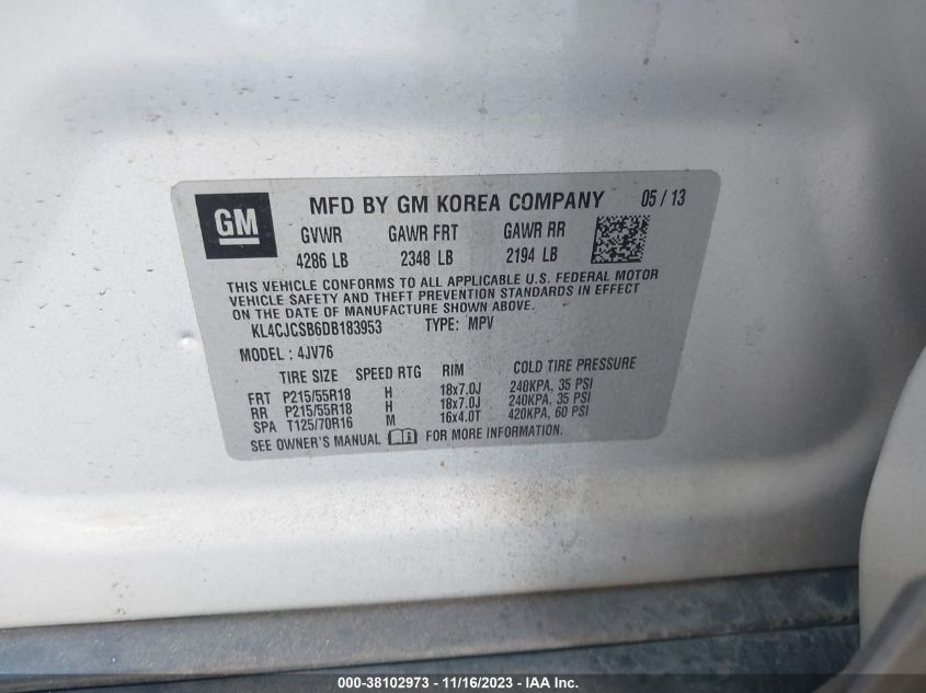 2013 BUICK ENCORE LEATHER - KL4CJCSB6DB183953