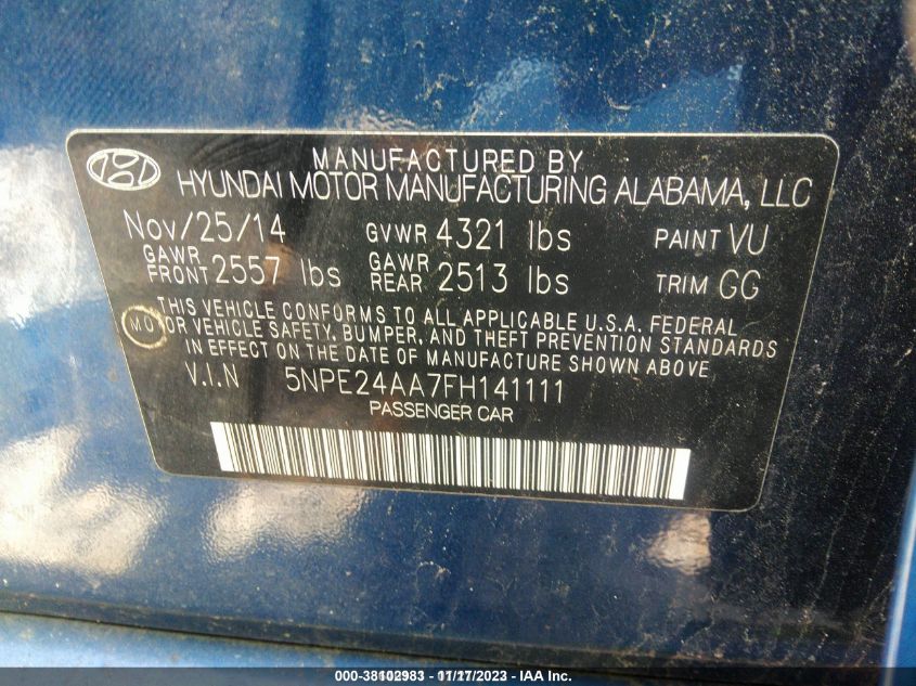 2015 HYUNDAI SONATA 1.6T ECO - 5NPE24AA7FH141111