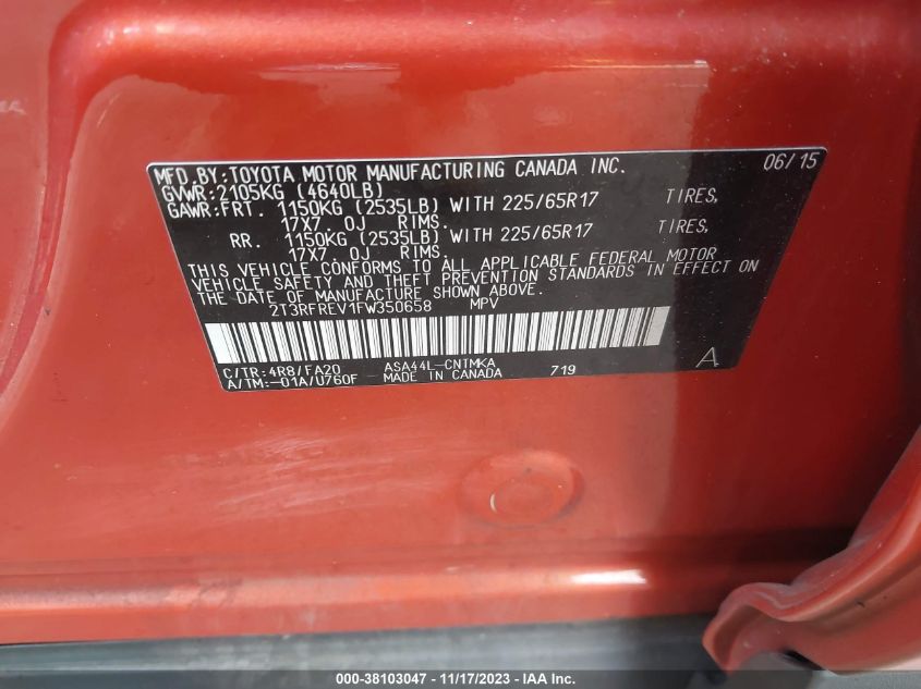 2015 TOYOTA RAV4 XLE - 2T3RFREV1FW350658