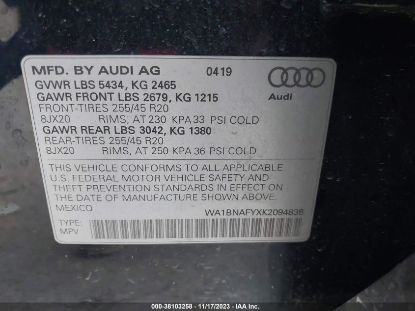 2019 AUDI Q5 PREMIUM PLUS - WA1BNAFYXK2094838