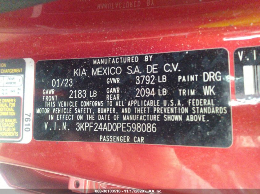 2023 KIA FORTE LX/LXS - 3KPF24AD0PE598086