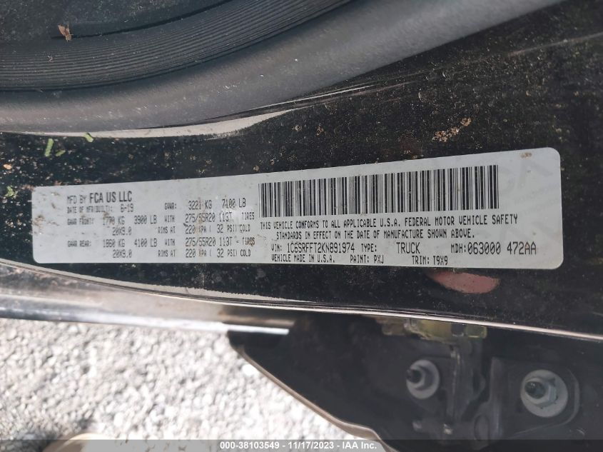 2019 RAM 1500 BIG HORN/LONE STAR - 1C6SRFFT2KN891974