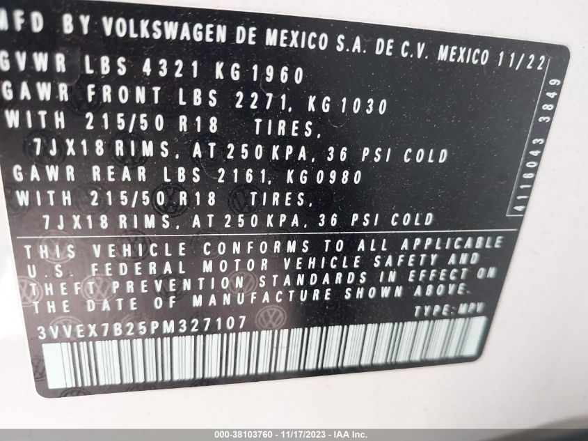 2023 VOLKSWAGEN TAOS 1.5T SE - 3VVEX7B25PM327107