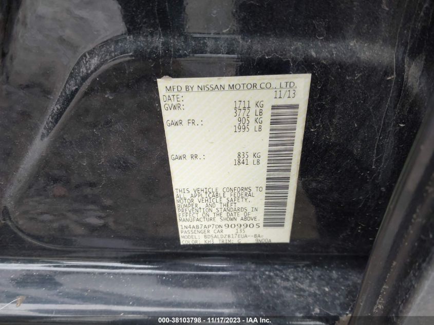 2013 NISSAN SENTRA SV - 1N4AB7AP7DN909905