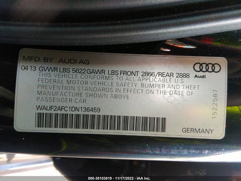 2013 AUDI S6 4.0T PRESTIGE - WAUF2AFC1DN136459