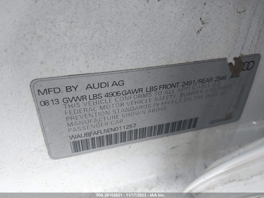 2014 AUDI A4 PREMIUM - WAUBFAFL5EN011257