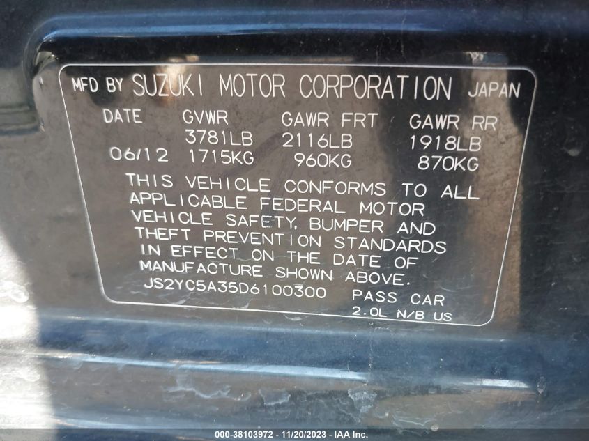 2013 SUZUKI SX4 LE/LE POPULAR - JS2YC5A35D6100300