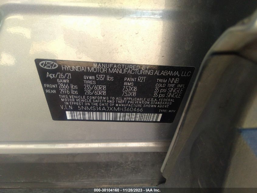 2021 HYUNDAI SANTA FE SE - 5NMS14AJXMH360466