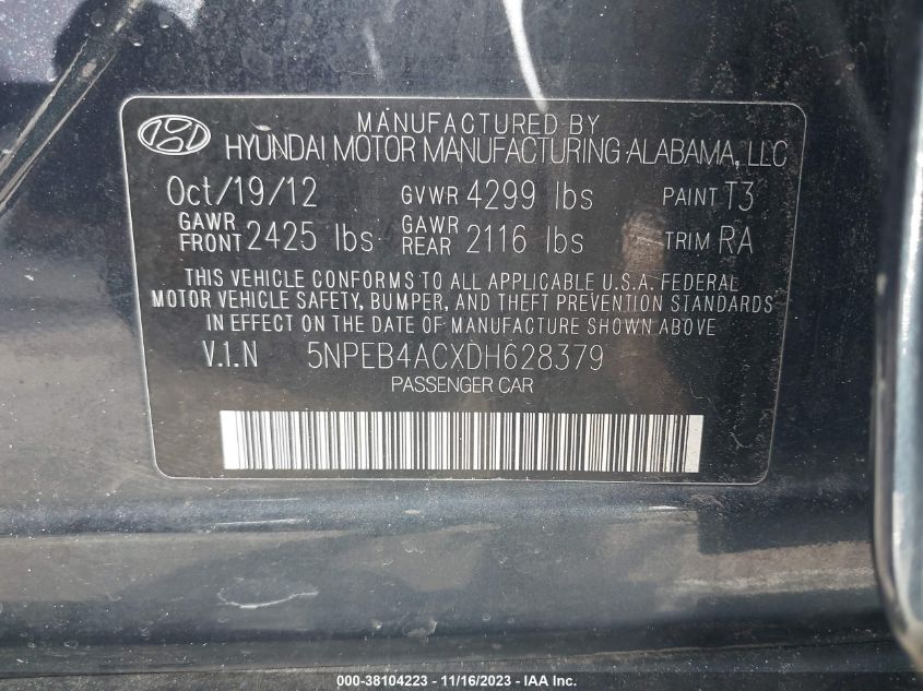 2013 HYUNDAI SONATA GLS - 5NPEB4ACXDH628379