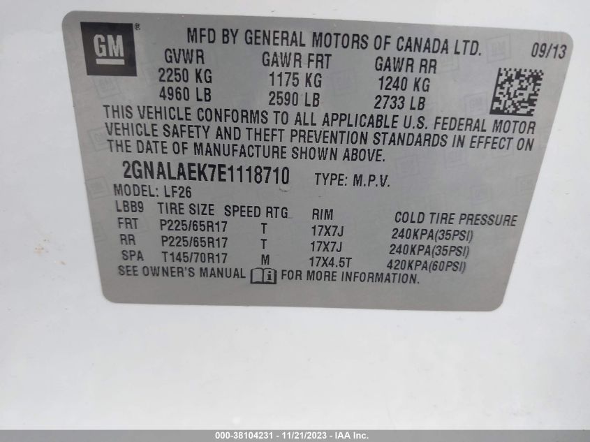 2014 CHEVROLET EQUINOX LS - 2GNALAEK7E1118710