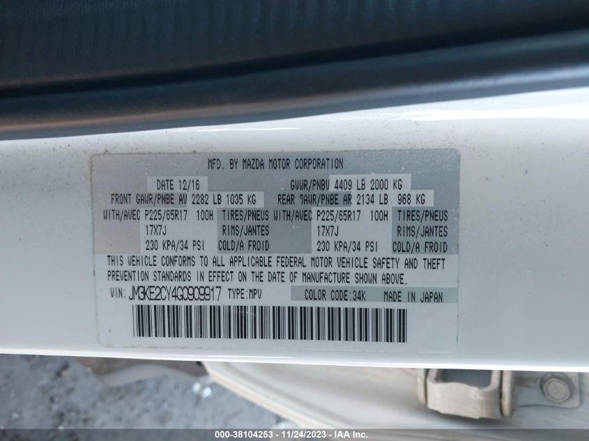 2016 MAZDA CX-5 TOURING - JM3KE2CY4G0909917
