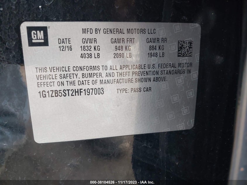 VIN 1G1ZB5ST2HF197003 2017 CHEVROLET MALIBU LS