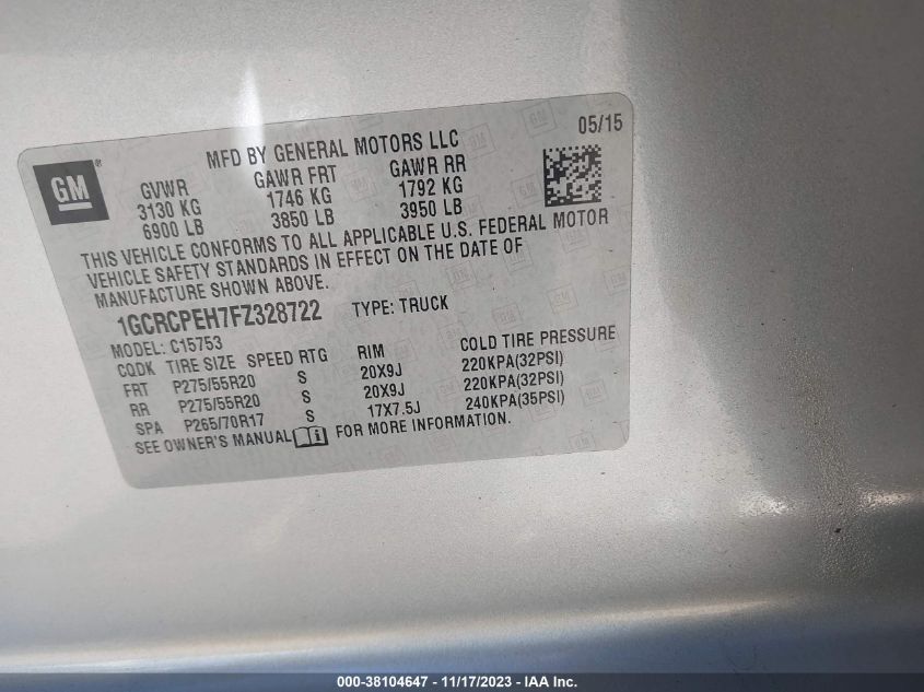 2015 CHEVROLET SILVERADO C1500 - 1GCRCPEH7FZ328720