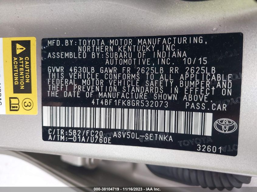 2016 TOYOTA CAMRY LE - 4T4BF1FK8GR532073