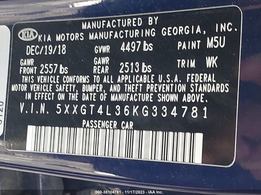 2019 KIA OPTIMA LX - 5XXGT4L36KG334781