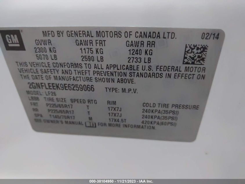 2014 CHEVROLET EQUINOX LS - 2GNFLEEK9E6259066