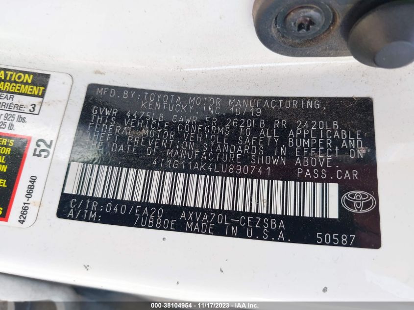 2020 TOYOTA CAMRY SE/SE NIGHT SHADE - 4T1G11AK4LU890741