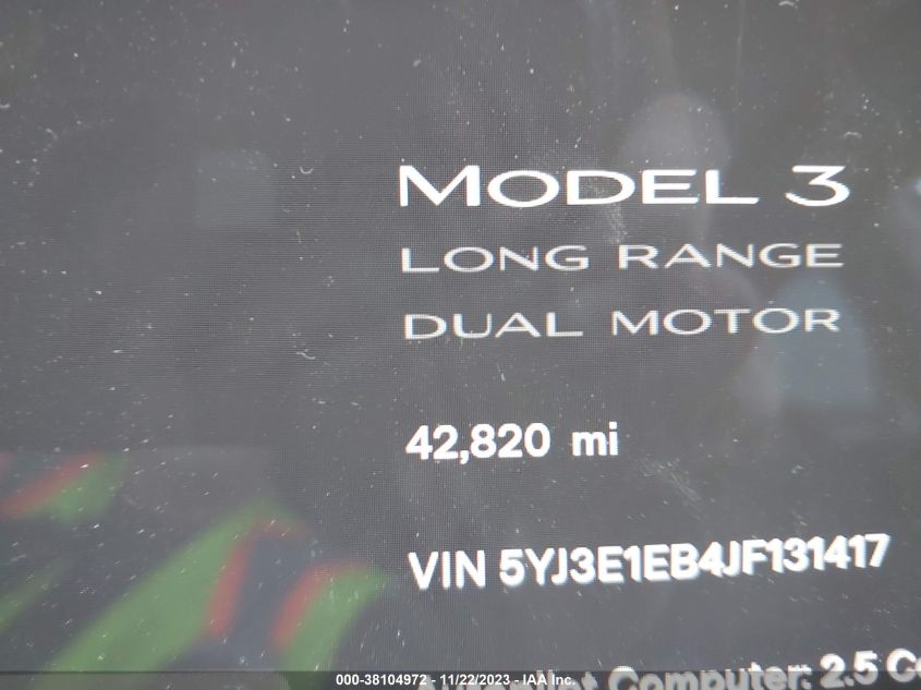 2018 TESLA MODEL 3 LONG RANGE - 5YJ3E1EB4JF131417
