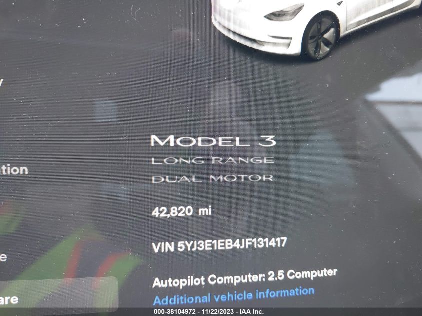 2018 TESLA MODEL 3 LONG RANGE - 5YJ3E1EB4JF131417