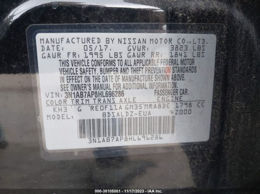 3N1AB7AP8HL696286 | 2017 NISSAN SENTRA