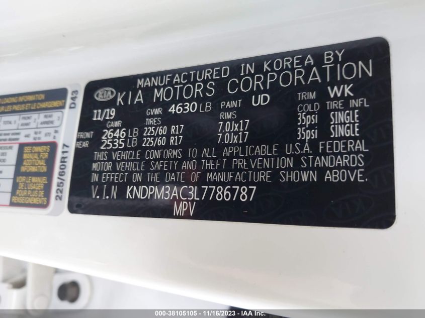 2020 KIA SPORTAGE LX - KNDPM3AC3L7786787