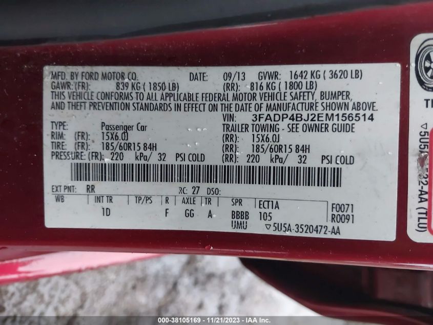 2014 FORD FIESTA SE - 3FADP4BJ2EM156514