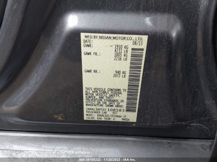 2014 NISSAN ALTIMA 2.5 S - 1N4AL3AP1EC108583
