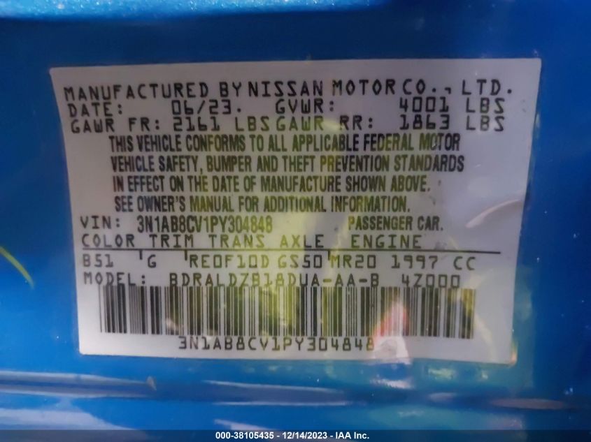 2023 NISSAN SENTRA SV XTRONIC CVT - 3N1AB8CV1PY304848