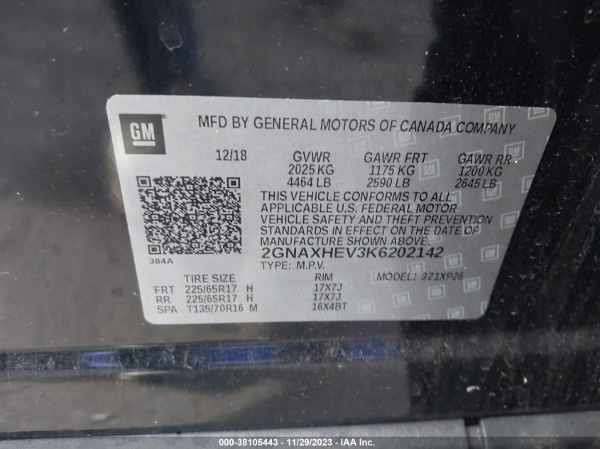 2019 CHEVROLET EQUINOX LS - 2GNAXHEV3K6202142