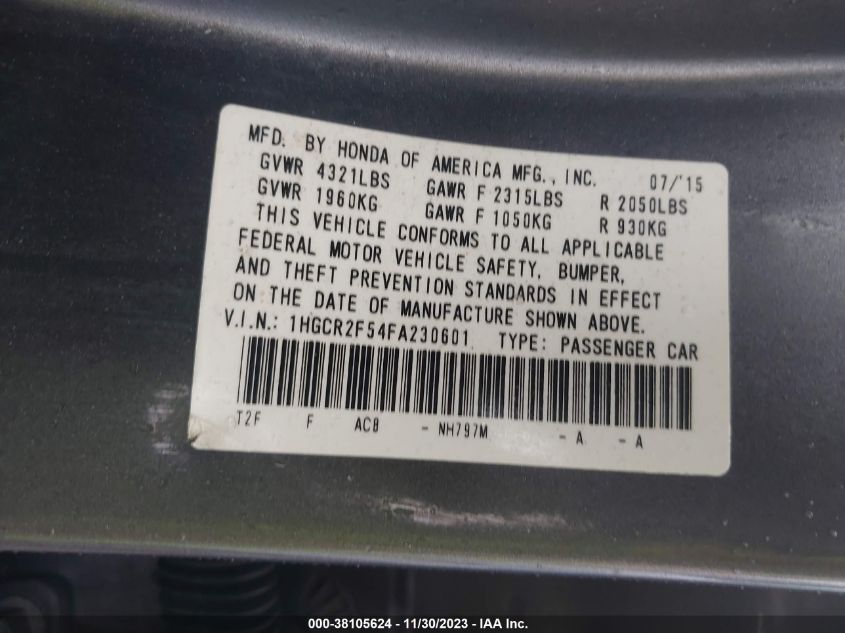 2015 HONDA ACCORD SPORT - 1HGCR2F54FA230601