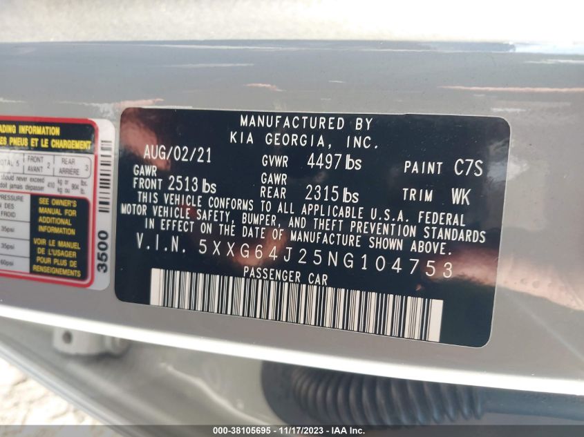 2022 KIA K5 GT LINE - 5XXG64J25NG104753