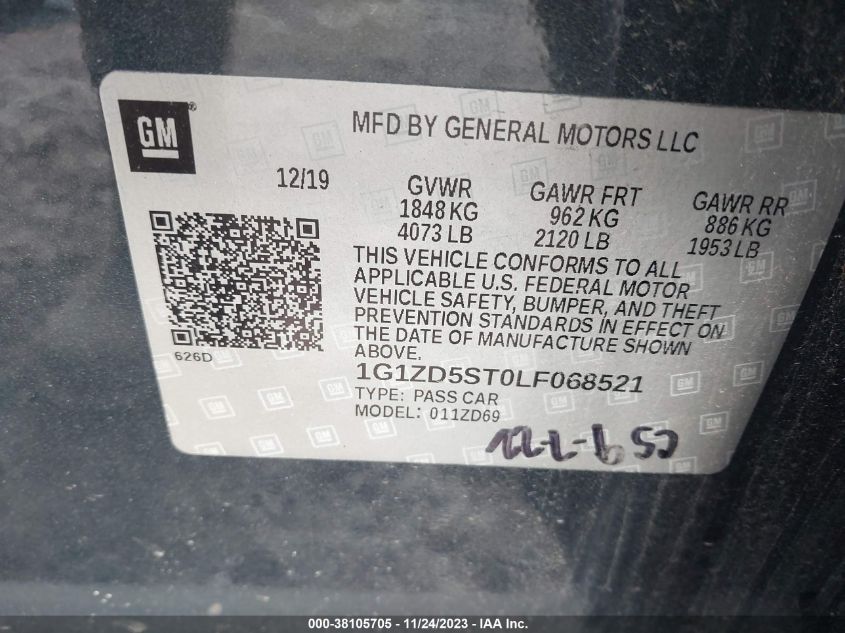 2020 CHEVROLET MALIBU LT - 1G1ZD5ST0LF068521