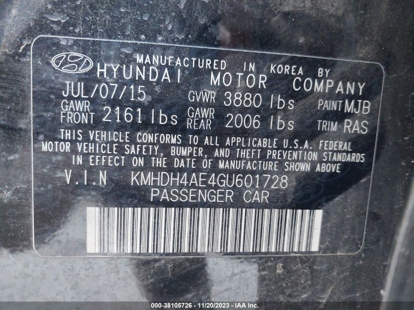 2016 HYUNDAI ELANTRA SE - KMHDH4AE4GU601728
