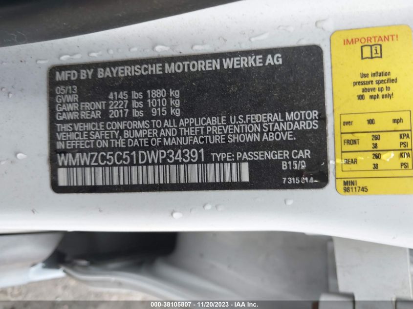 2013 MINI COUNTRYMAN COOPER S WMWZC5C51DWP34391