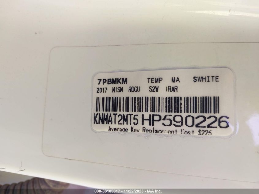 2017 NISSAN ROGUE SV - KNMAT2MT5HP590226