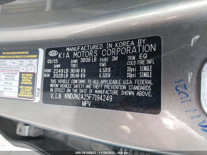 2015 KIA SOUL BASE - KNDJN2A25F7194249