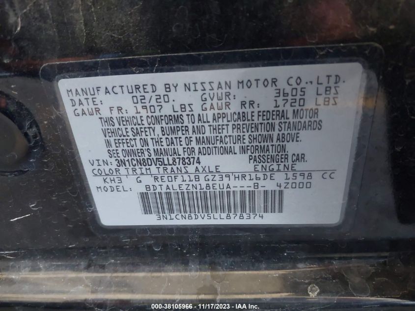 2020 NISSAN VERSA S - 3N1CN8DV5LL878374