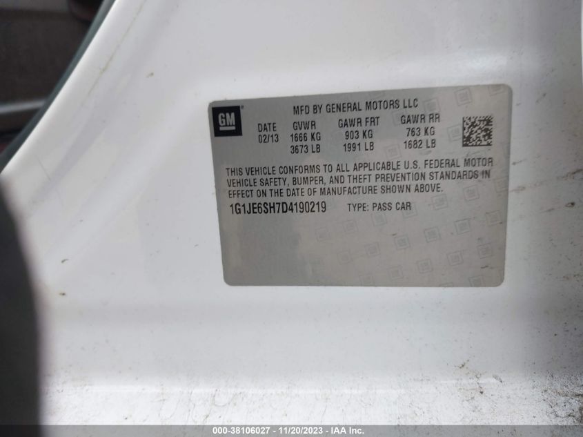 2013 CHEVROLET SONIC LTZ AUTO - 1G1JE6SH7D4190219