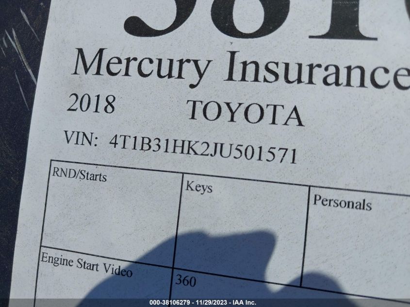 2018 TOYOTA CAMRY HYBRID LE - 4T1B31HK2JU501571