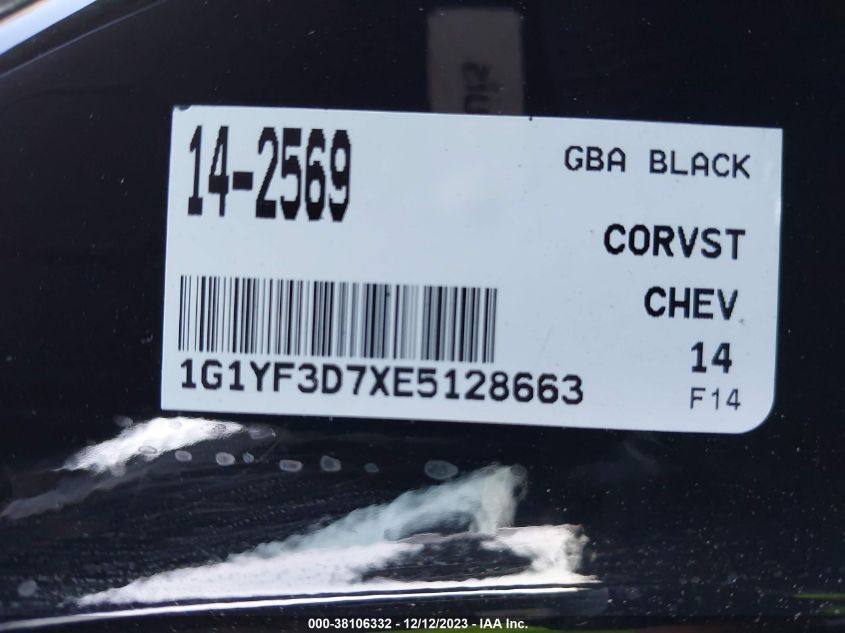 2014 CHEVROLET CORVETTE STINGRAY 1G1YF3D7XE5128663
