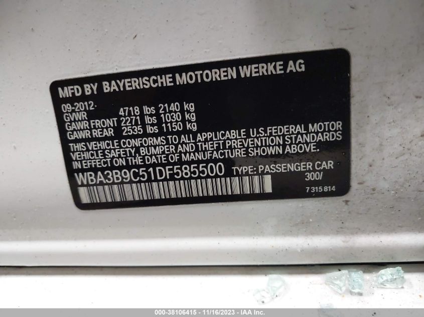 2013 BMW 335I XDRIVE WBA3B9C51DF585500